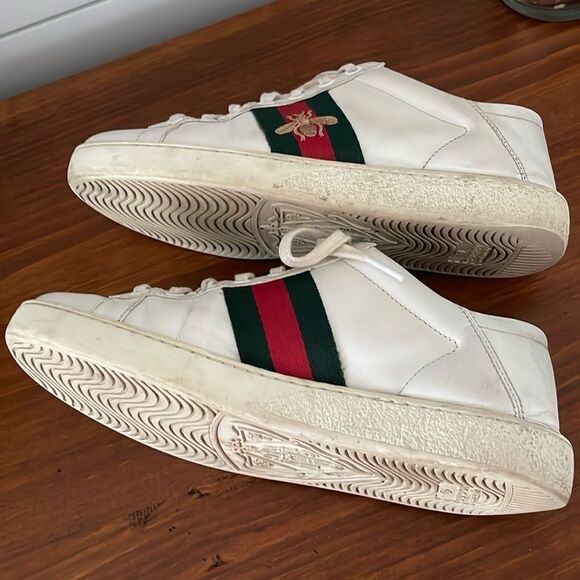 Gucci White Ace Leather Sneakers - Picture 6 of 8